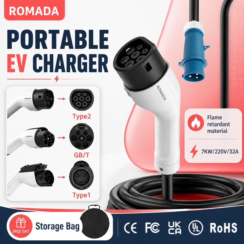 7KW ROMADA Electric Vehicle Po - Portable Ev Charger 32A Type 2 Cee Plug recension och pris